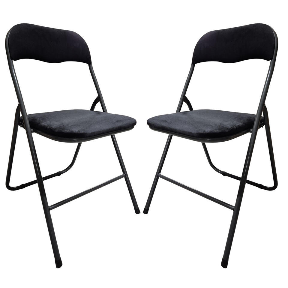 5Five Klapstoel met fluweel zitting – zwart/antraciet – 44 x 79cm