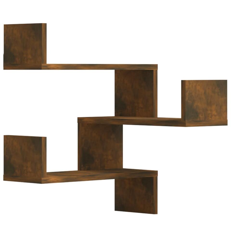 vidaXL – Wandhoekschap – Bruin – Bewerkt hout – 2 stuks