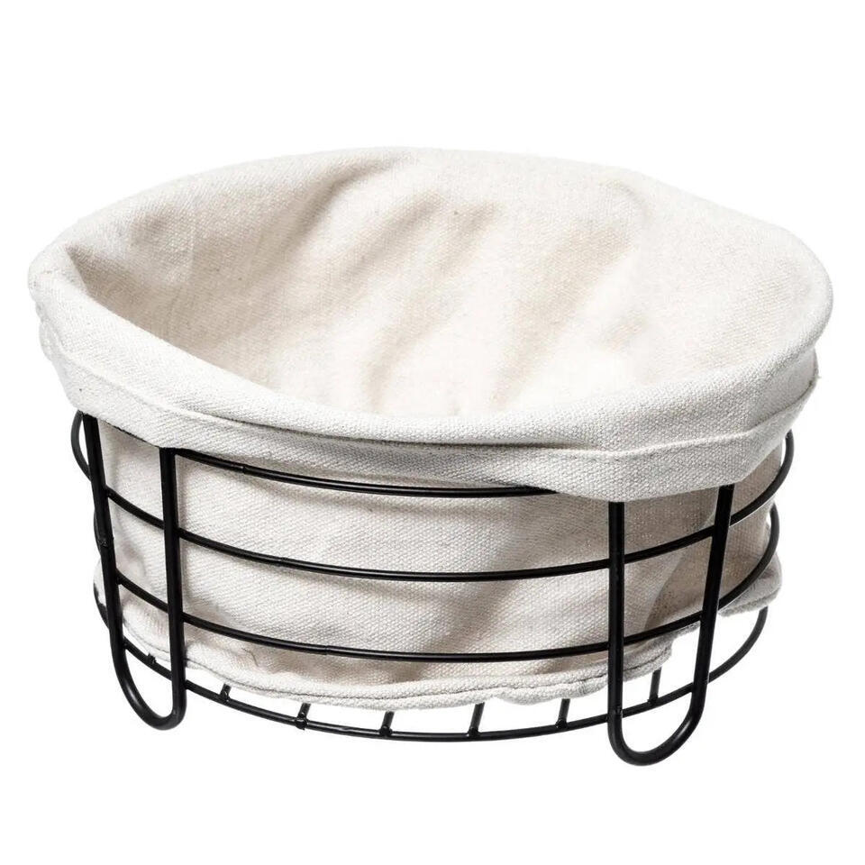 5Five – Broodmand Bistro – metaal/stof – zwart/creme – 22 x 11 cm