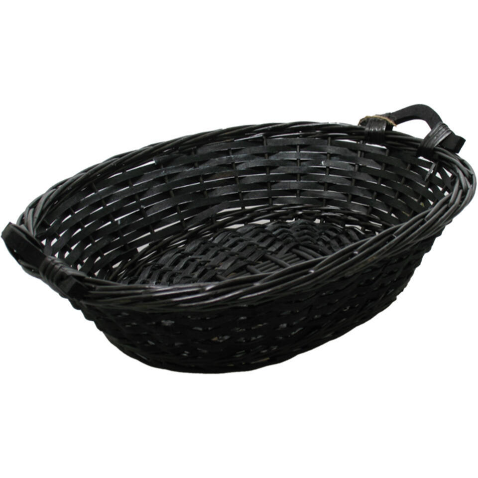 Broodmand ovaal – zwart – 43 x 35 x 12 cm – mandje rotan/riet