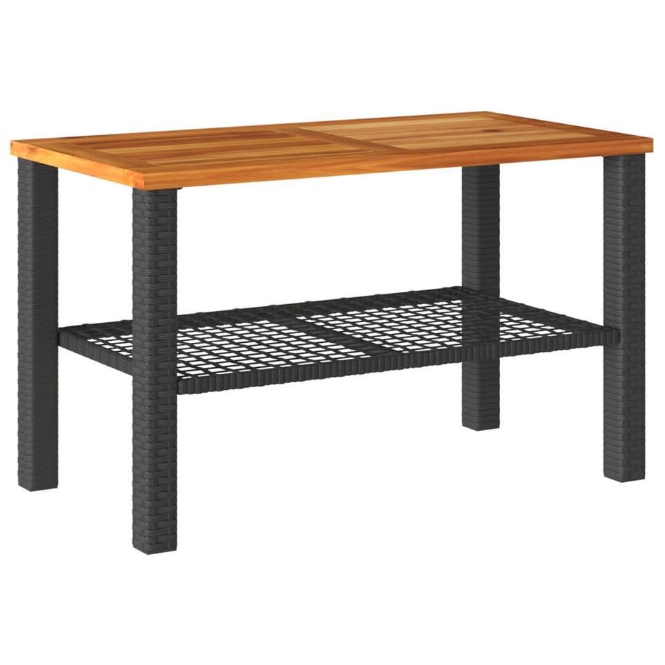 vidaXL – Loungetafel – Weerbestendig – Zwart – Poly rattan en hout – 70x38x42 cm