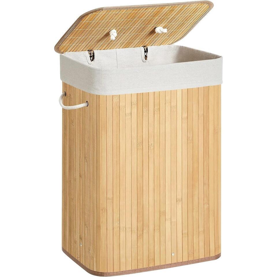 Bamboe wasmand met katoenen zak, handvaten en deksel