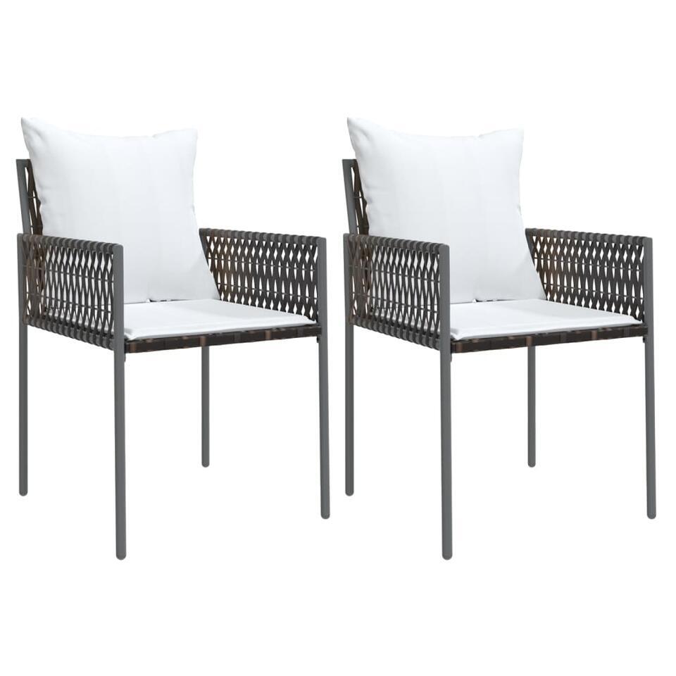 vidaXL – Tuinstoelen met kussens – Bruin – Poly rattan – 2 stuks – 54x61x83 cm