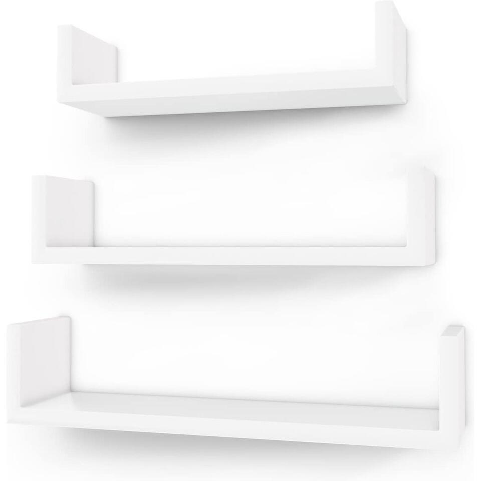 3 U-vormige zwevende wandplank – MDF -40 x 9 x 10 cm – wit