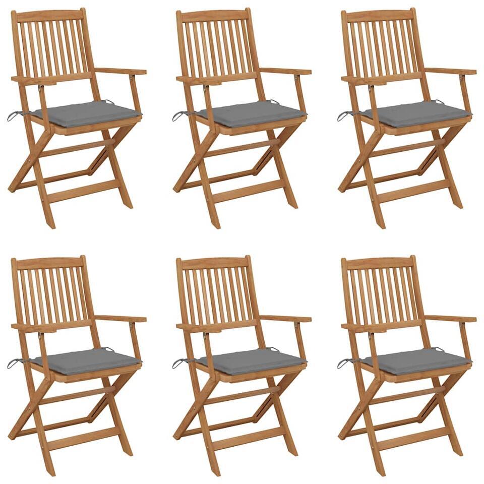 vidaXL – Tuinstoelen met kussens – Inklapbaar – Grijs – Acaciahout – 6 stuks