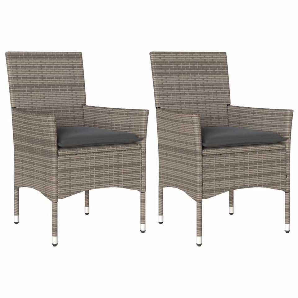 vidaXL – Tuinstoelen – Kussens – Grijs – Poly rattan – 2 stuks