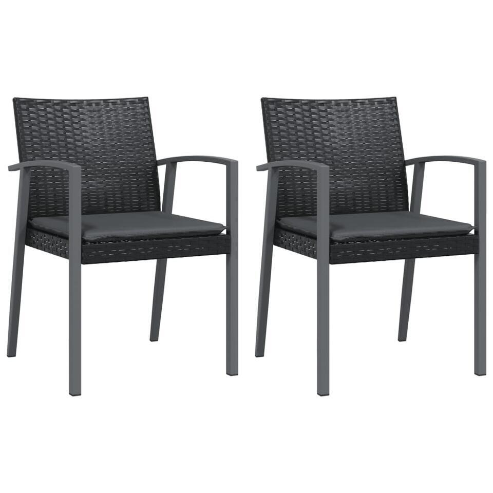 vidaXL – Tuinstoel – Kussens – Zwart – Poly rattan – 2 stuks – 56,5x57x83 cm