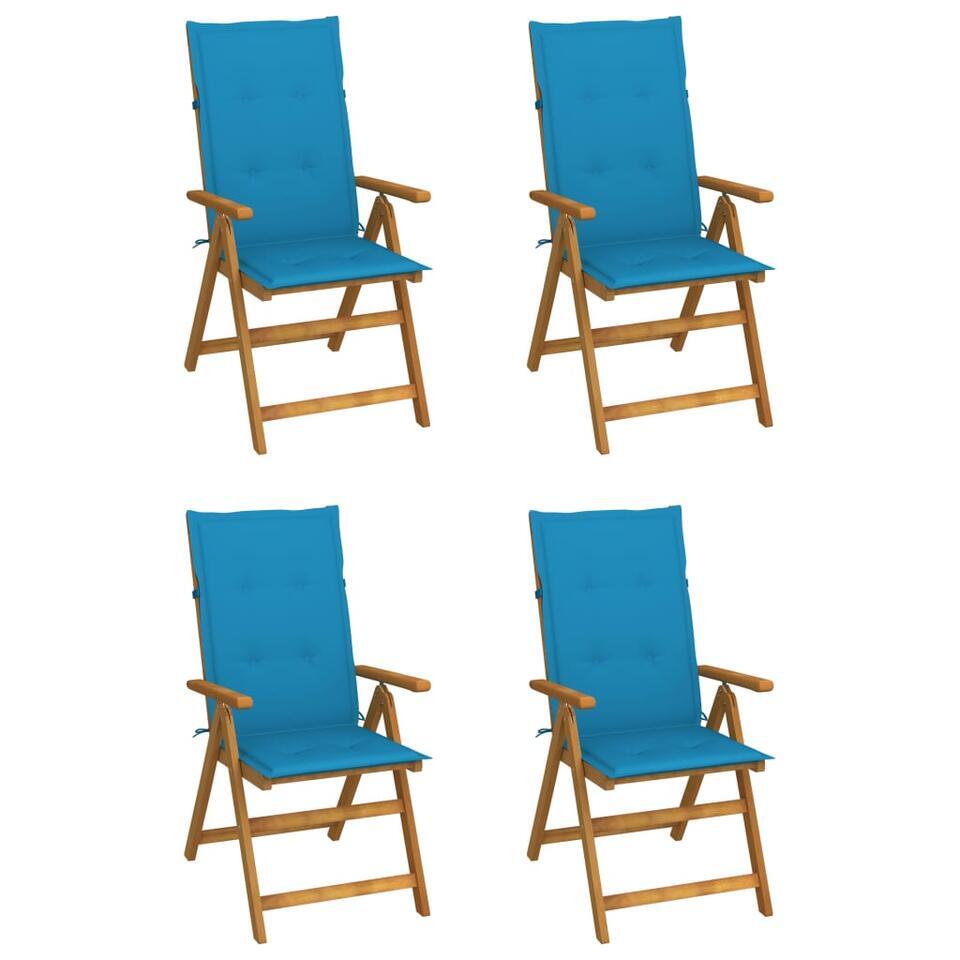 vidaXL – Verstelbare tuinstoelen met kussens – Blauw – Hout – 4 stuks
