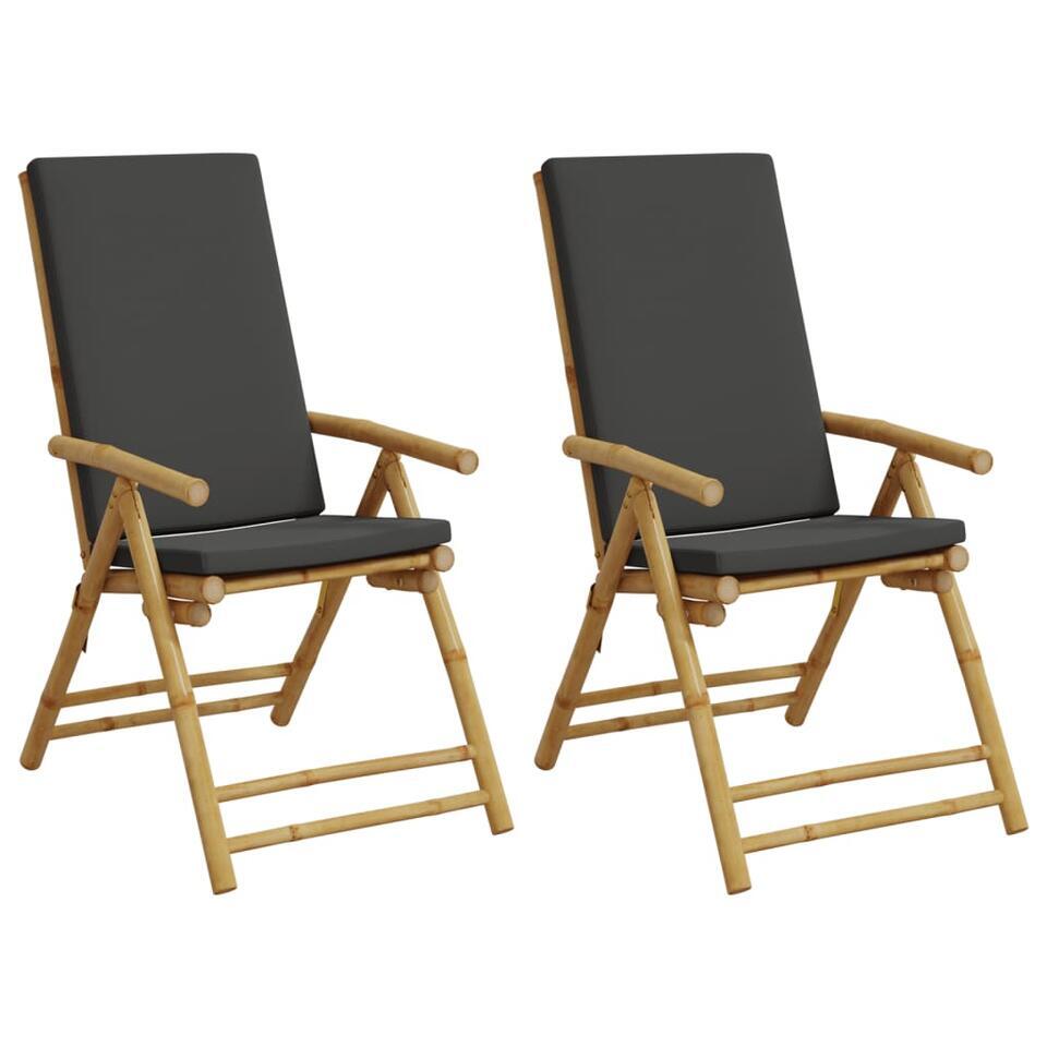 vidaXL – Inklapbaar tuinstoelen – Kussens – Bruin – Bamboe – 2 stuks