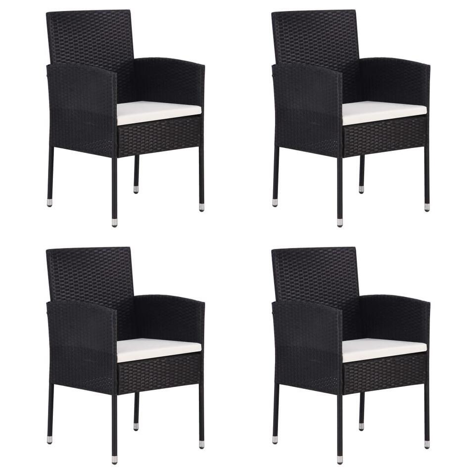 vidaXL – Tuinstoelen – Crèmewitte kussens – Zwart – Poly rattan – 4 stuks