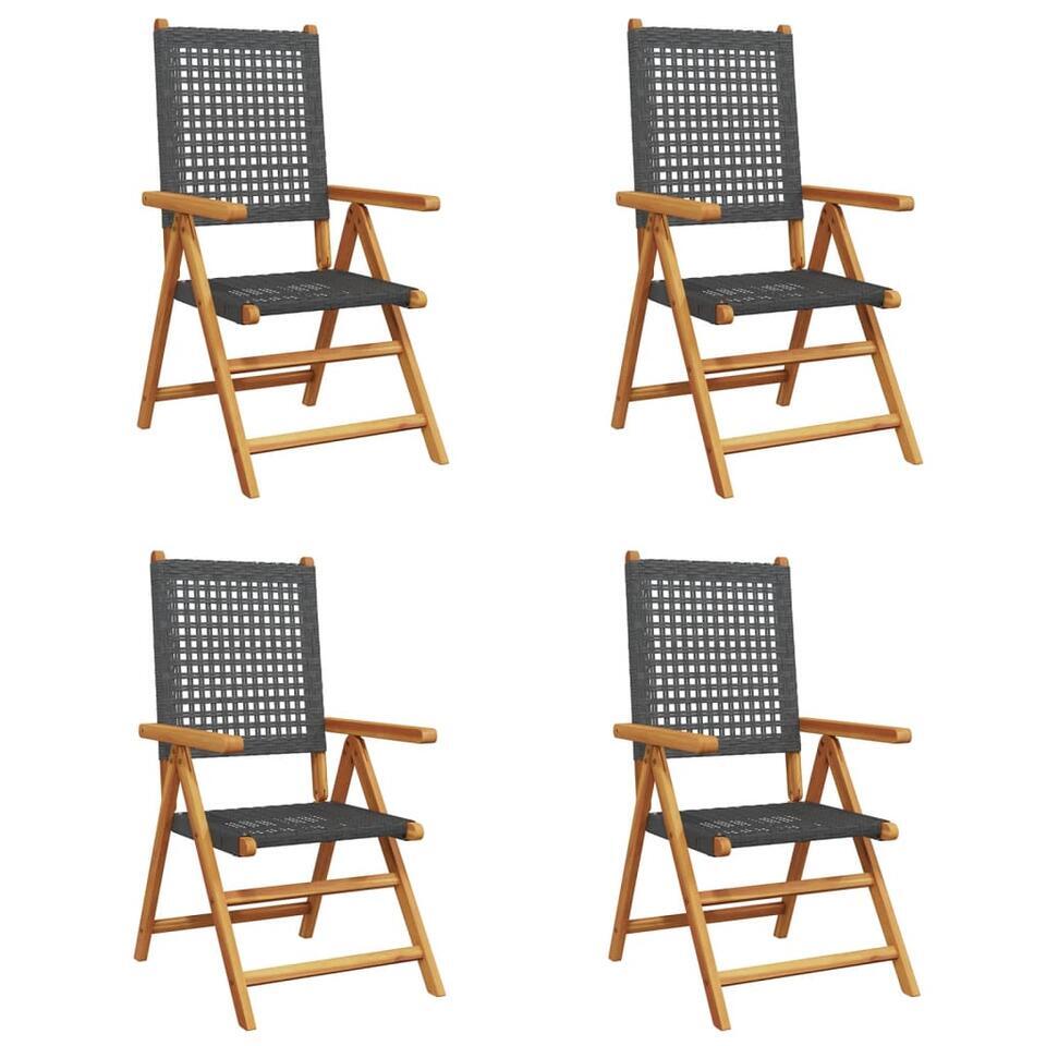 vidaXL – Verstelbare tuinstoelen – Zwart – Poly rattan en hout zwart – 4 stuks