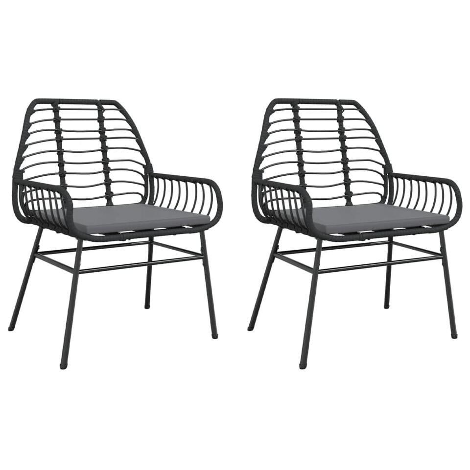 vidaXL – Tuinstoelen met kussens – Zwart – Poly rattan – 2 stuks