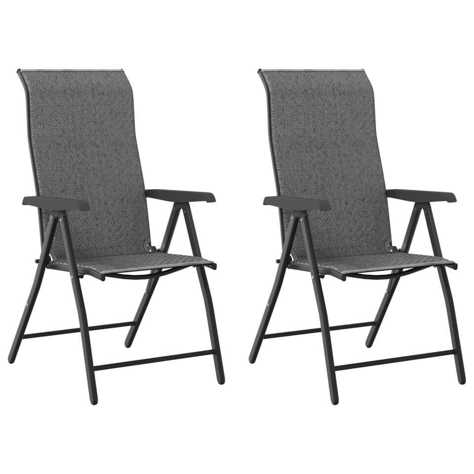 vidaXL – Tuinstoelen inklapbaar – Grijs – Poly rattan – 2 stuks