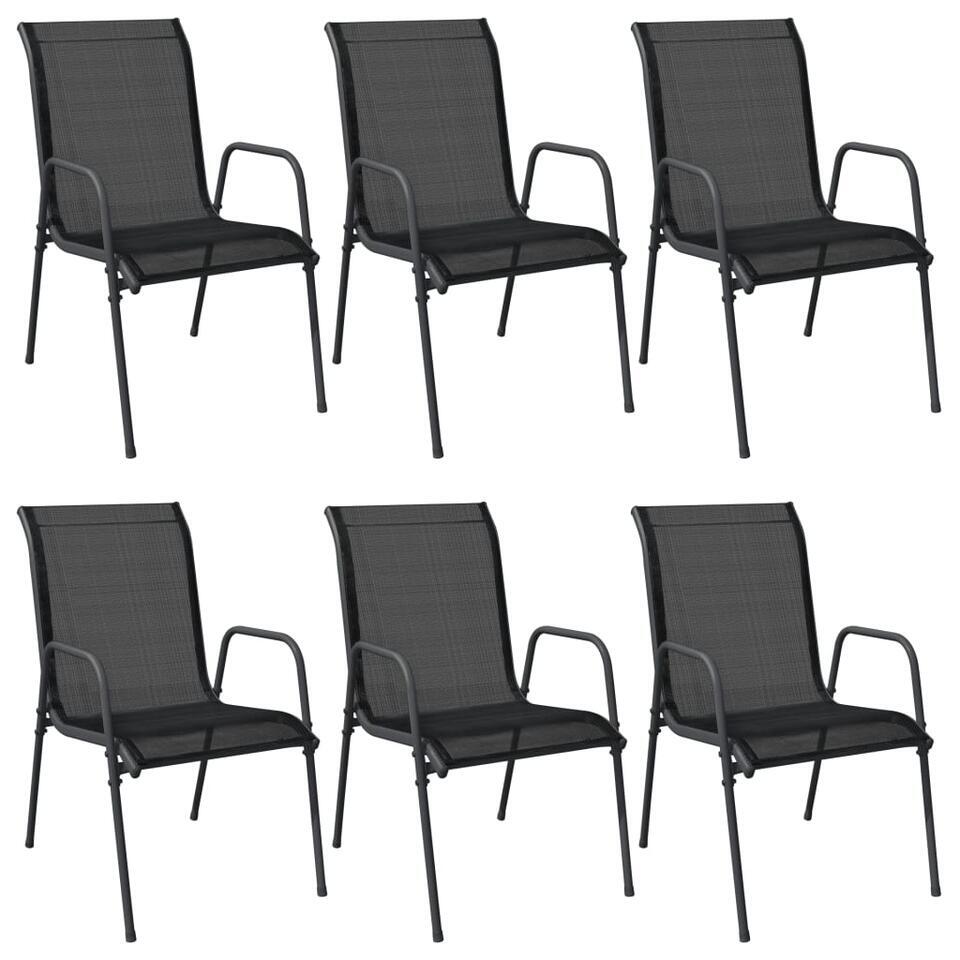 vidaXL – Tuinstoelen – Zwart – Ataal en textileen – 6 stuks