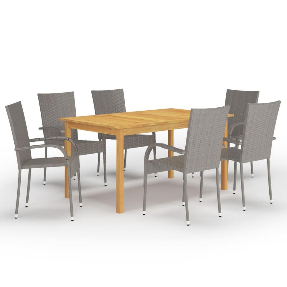 vidaXL – Tuinset grijs – 6 fauteuils en 150×90 cm tafel – Poly rattan en hout