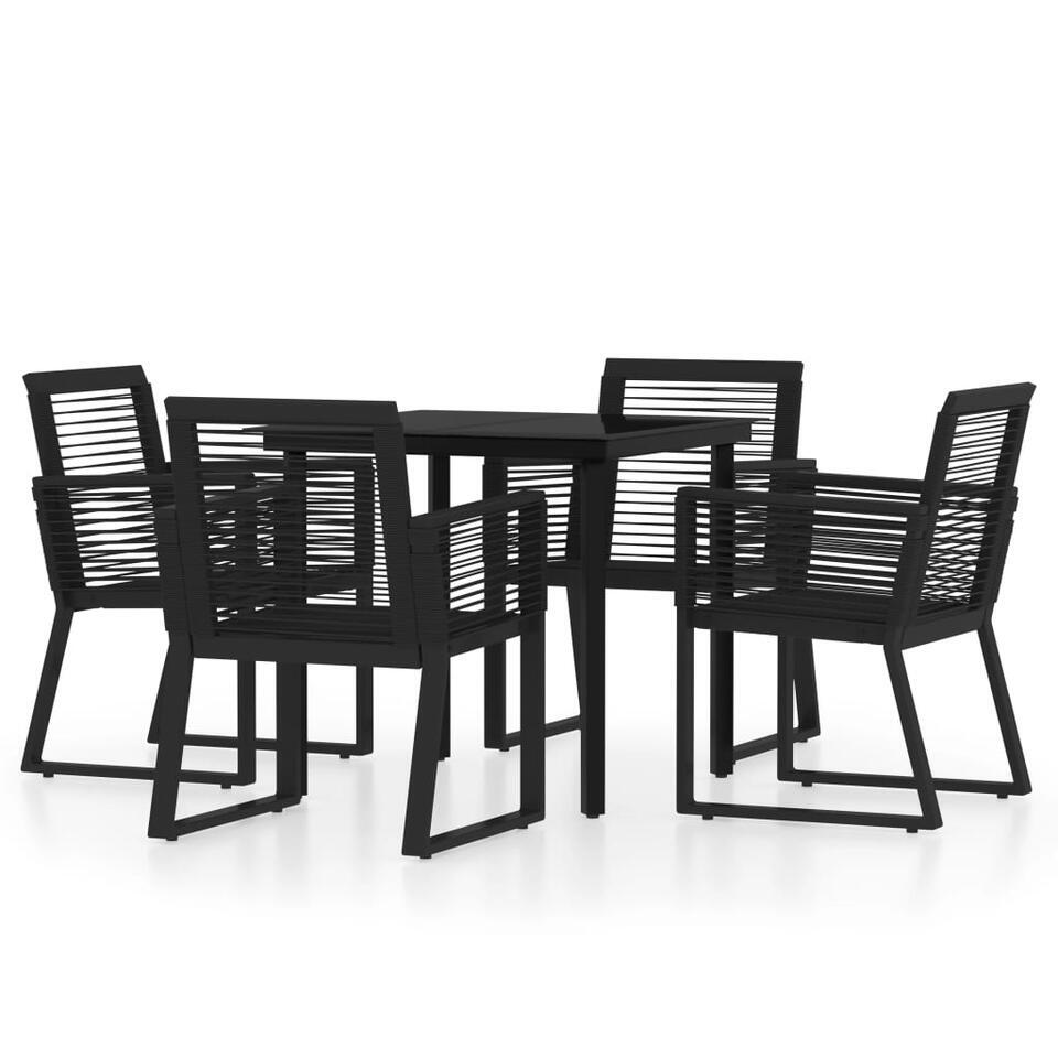 vidaXL – 5-delige Tuinset – Zwart PVC rattan en staal – 80×80 cm