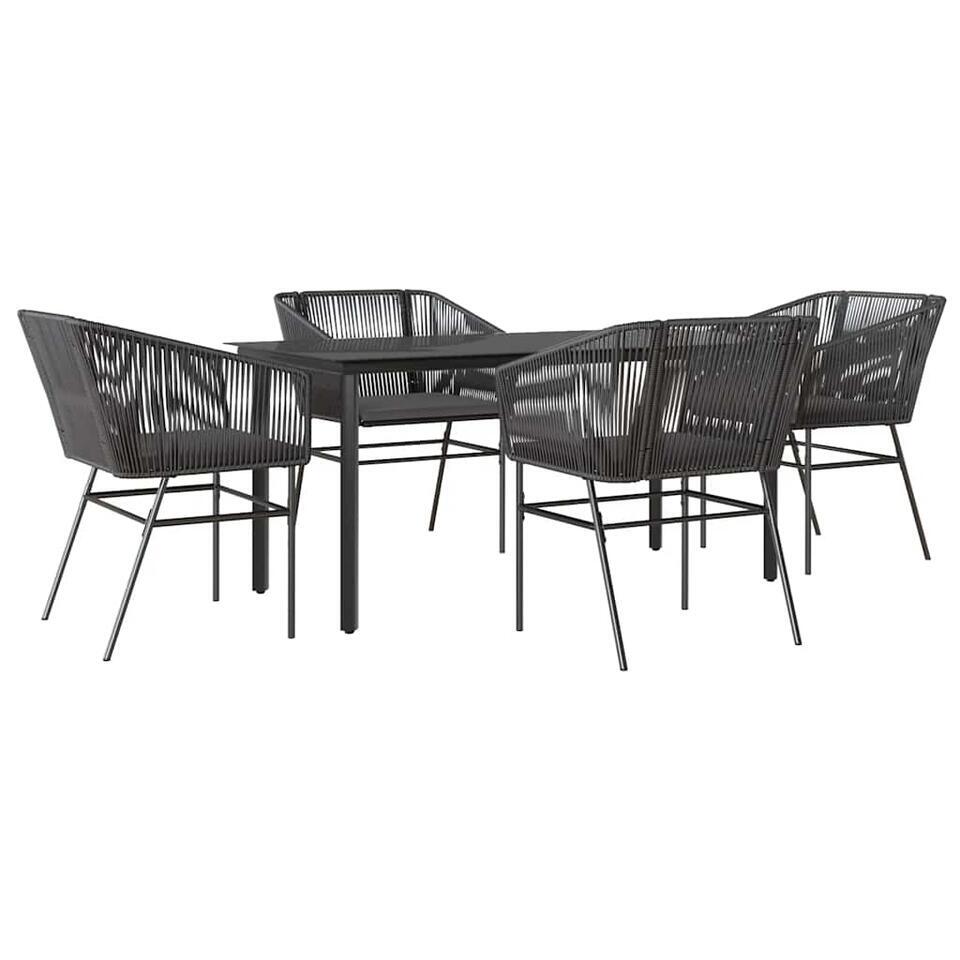 vidaXL – 5-zits Tuinset grijs kussens – Zwart PE rattan en staal – 160×80 cm