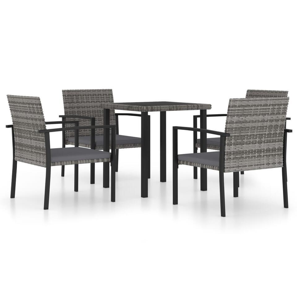 vidaXL – 5-delige Tuinset – Grijs – Poly rattan en glas – 70×70 cm