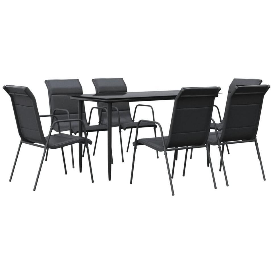 vidaXL – 7-delige Tuinset – Zwart – Textileen en staal – 140×70 cm