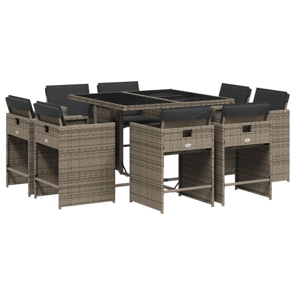 vidaXL – 8-zits Tuinset donkergrijs kussens – Grijs – PE rattan – 110×106 cm
