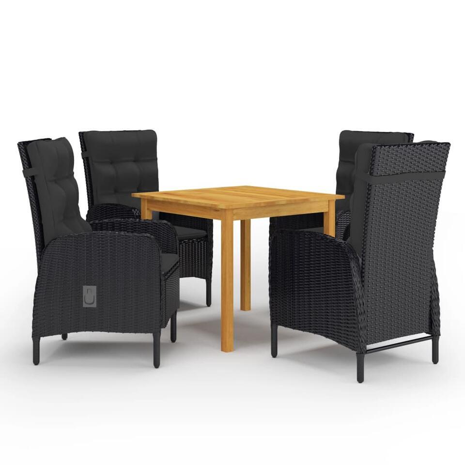 vidaXL – 5-delige Tuinset zwart – 4 verstelbaar stoelen en 85×85 cm tafel