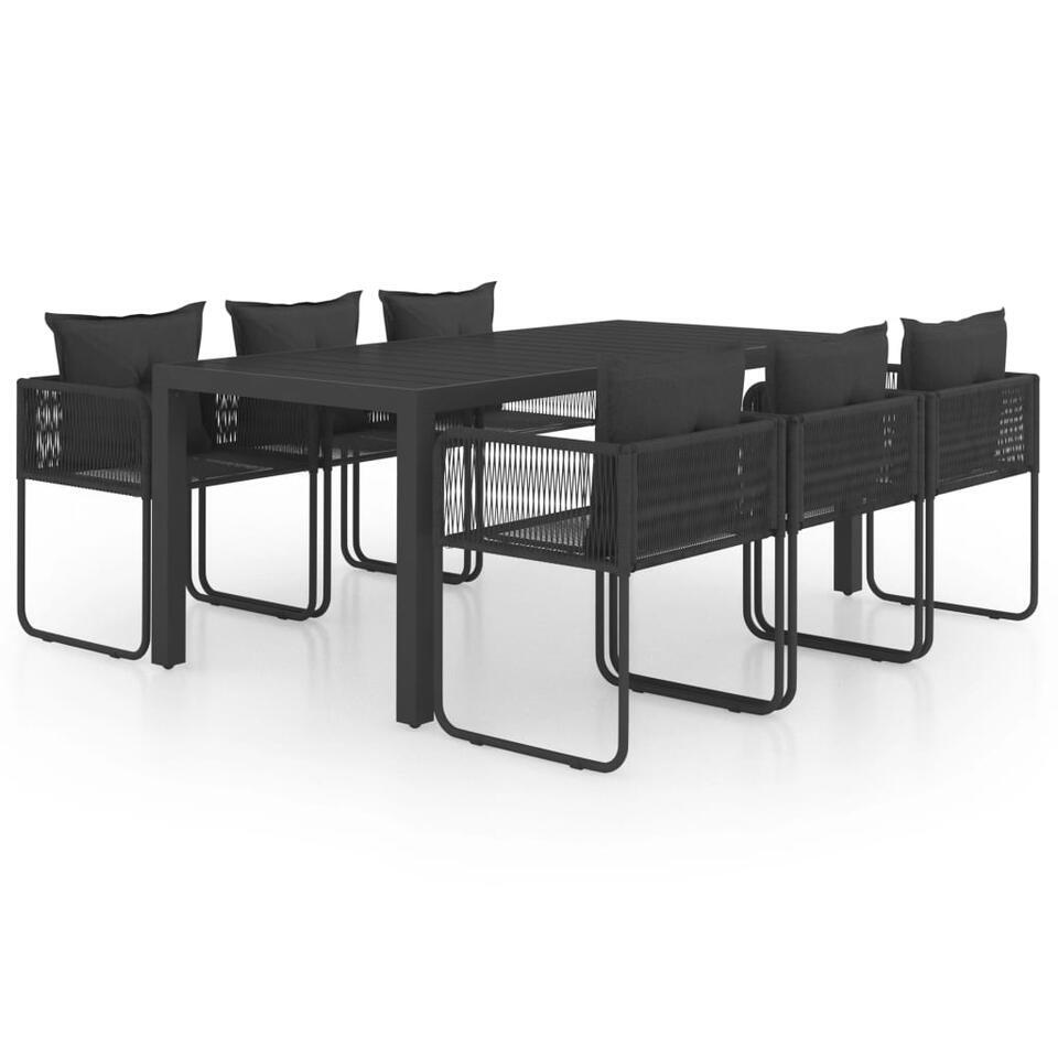 vidaXL – 7-delige Tuinset met kussens – Zwart – PVC-rattan – 184.5×90 cm