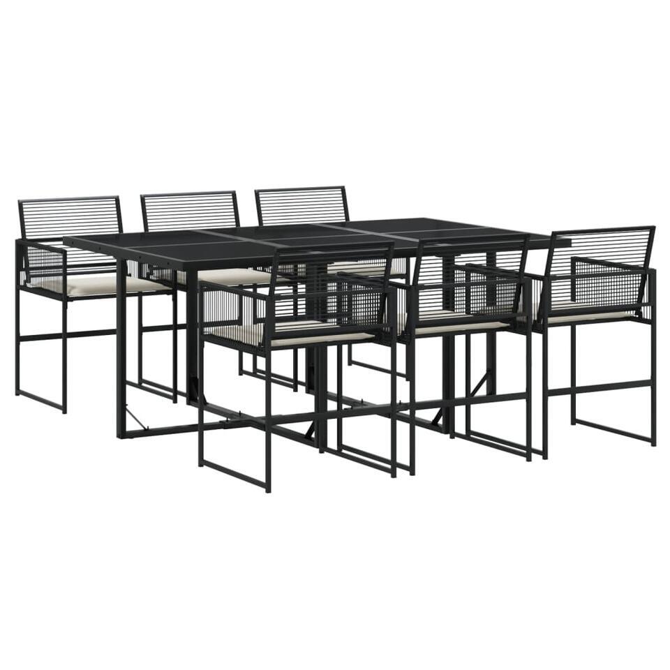 vidaXL – 7-delige Tuinset wit zitkussens – Zwart – PE rattan – 165×107 cm