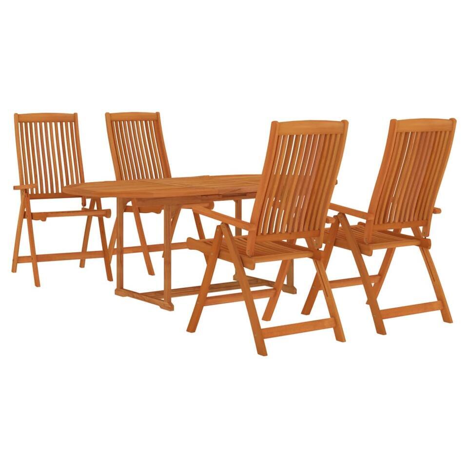 vidaXL – 5-delige Tuinset 4 fauteuils massief eucalyptushout – (150-200)x100 cm
