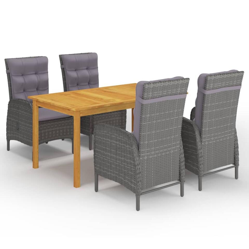 vidaXL – Tuinset grijs – 4 verstelbaar stoelen en 150×90 cm tafel – Poly rattan