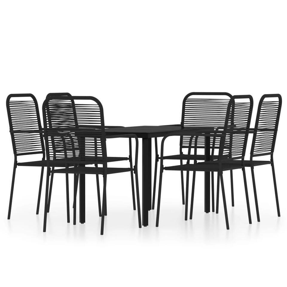 vidaXL – 7-delige Tuinset – Zwart katoenen touw en staal – 140×70 cm
