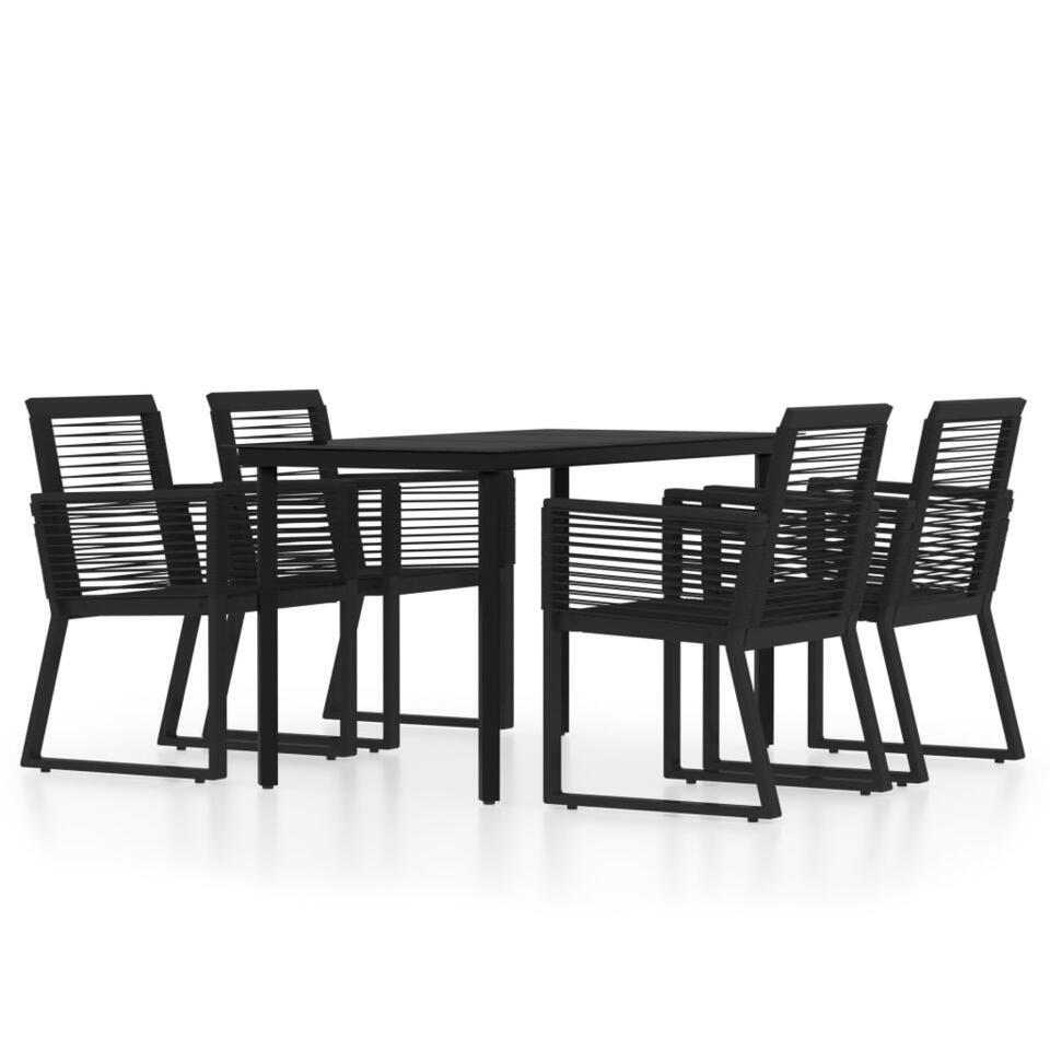 vidaXL – 5-delige Tuinset – Zwart PVC rattan en staal – 140×70 cm