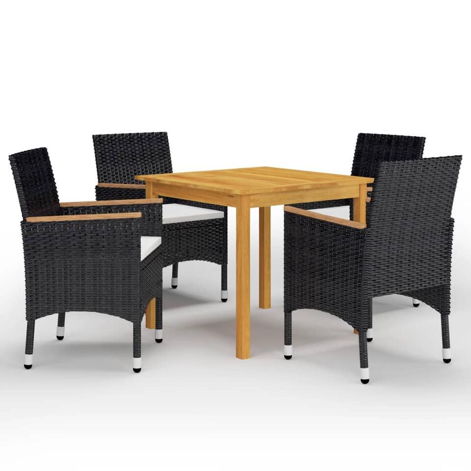 vidaXL – 5-delige Tuinset – Zwart en bruin – Poly rattan en hout – 85×85 cm