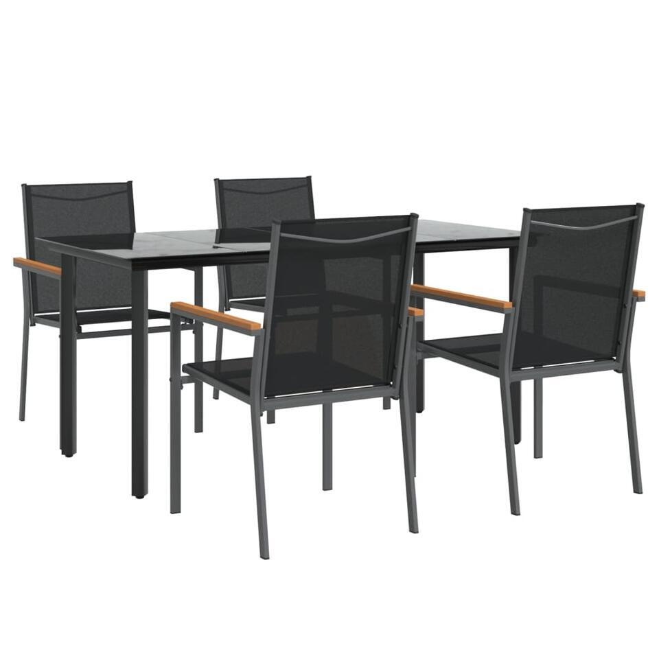 vidaXL – 5-delige Tuinset 4 fauteuils – Zwart – Textileen en staal – 160×80 cm