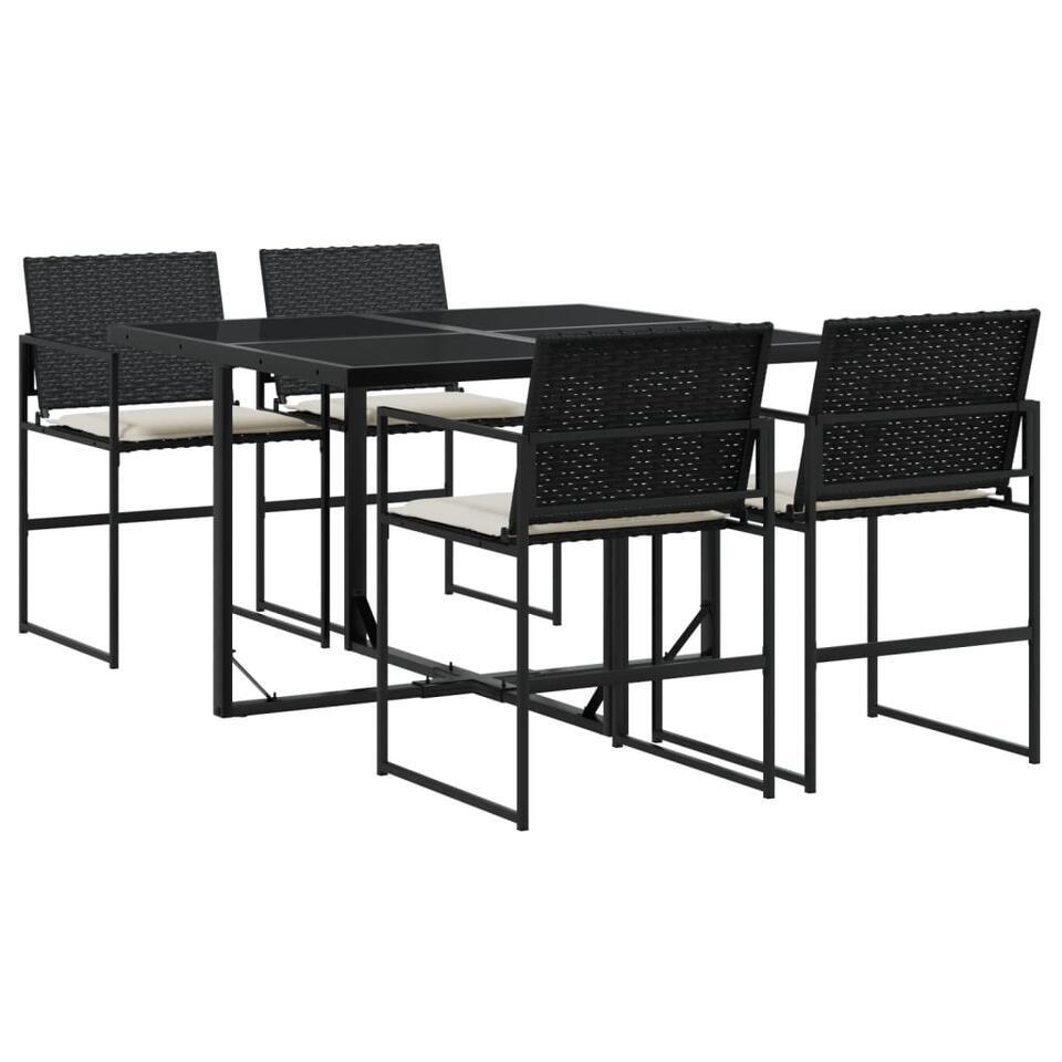 vidaXL – 4-zits Tuinset wit kussens – Inklapbaar – Zwart PE rattan – 110×107 cm