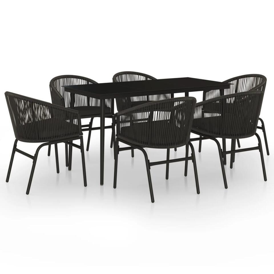 vidaXL – 7-delige Tuinset met kussens – Zwart PVC-rattan en staal – 140×70 cm