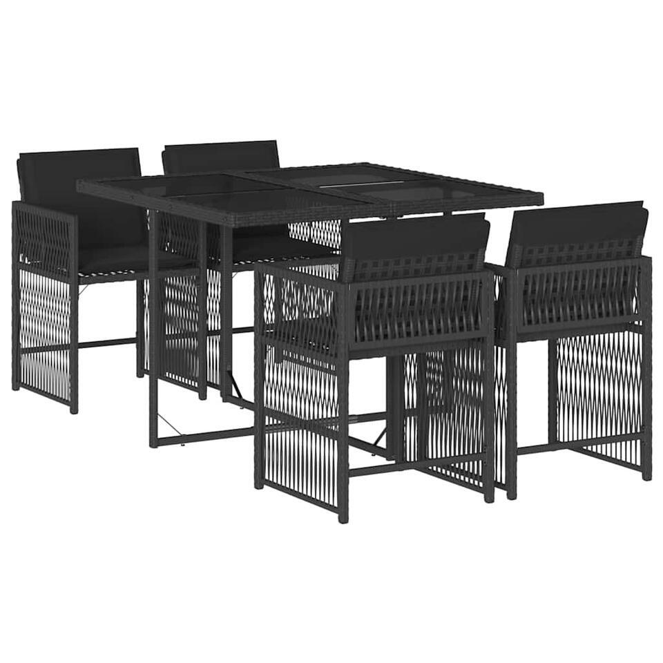 vidaXL – Tuinset zwart kussens – Zwart – PE rattan – 110×106 cm – 5 stuks