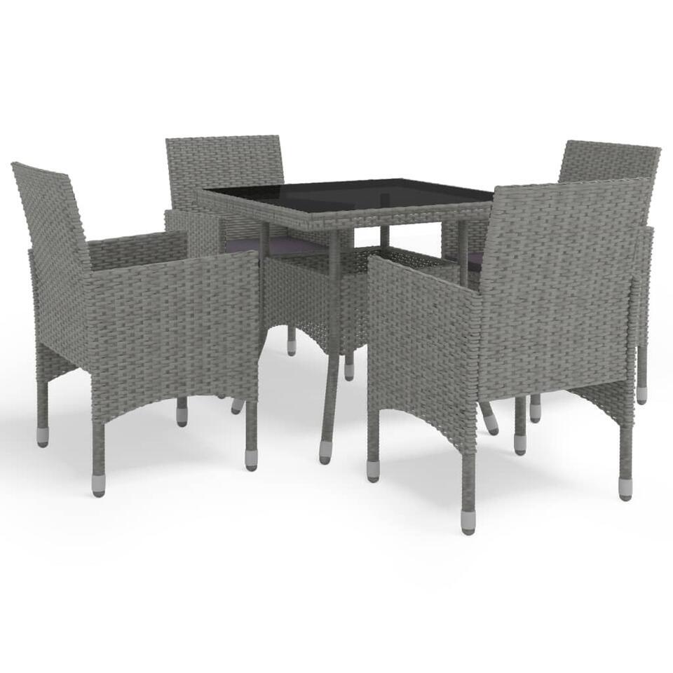 vidaXL – 5-delige Tuinset grijs – Poly rattan en glas – 80×80 cm