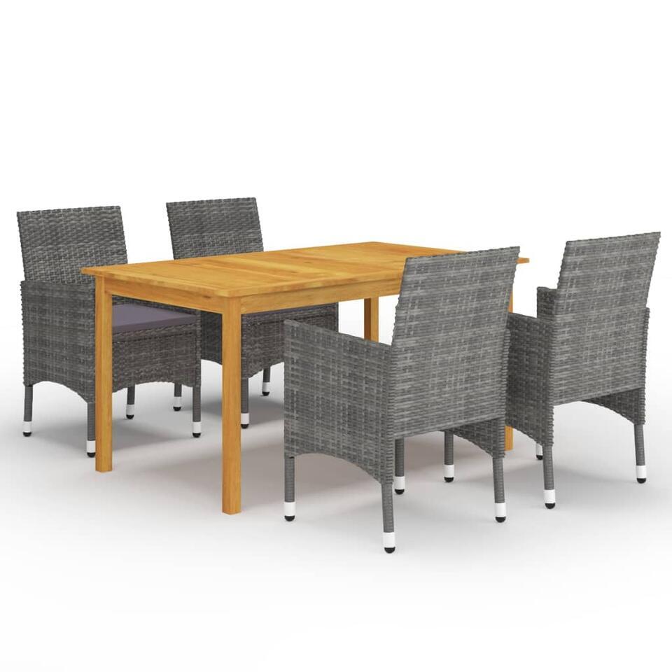 vidaXL – 5-delige Tuinset – Grijs – Poly rattan en hout – 150×90 cm