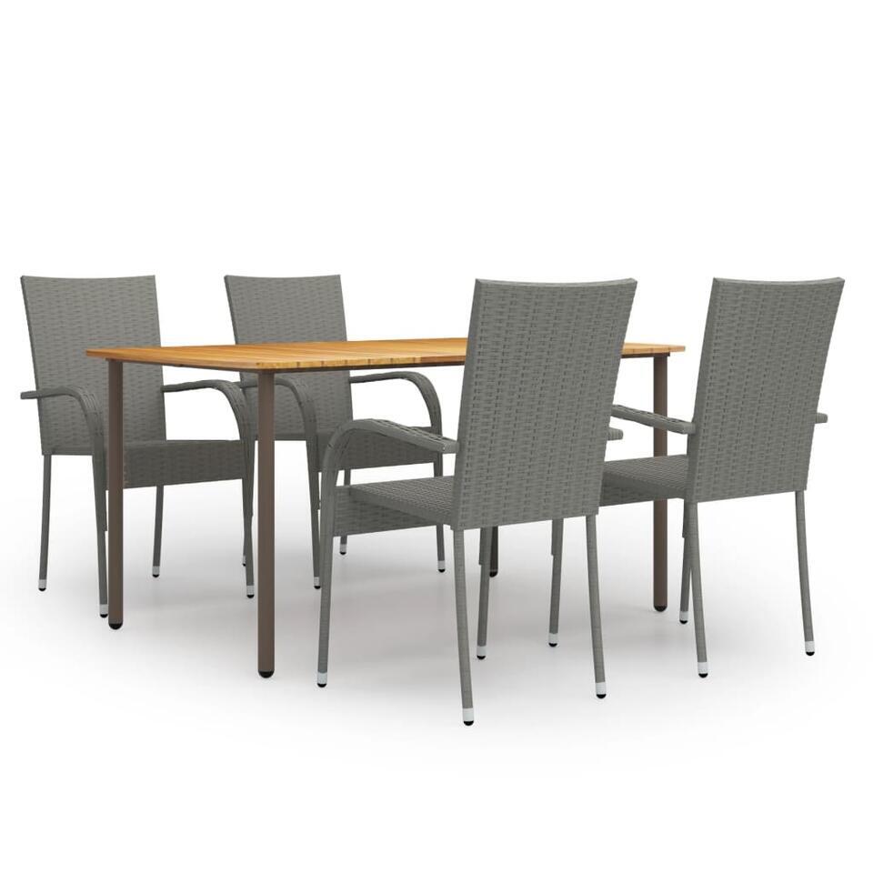 vidaXL – 5-delige Tuinset 4 fauteuils grijs stoelen – Poly rattan – 150×90 cm