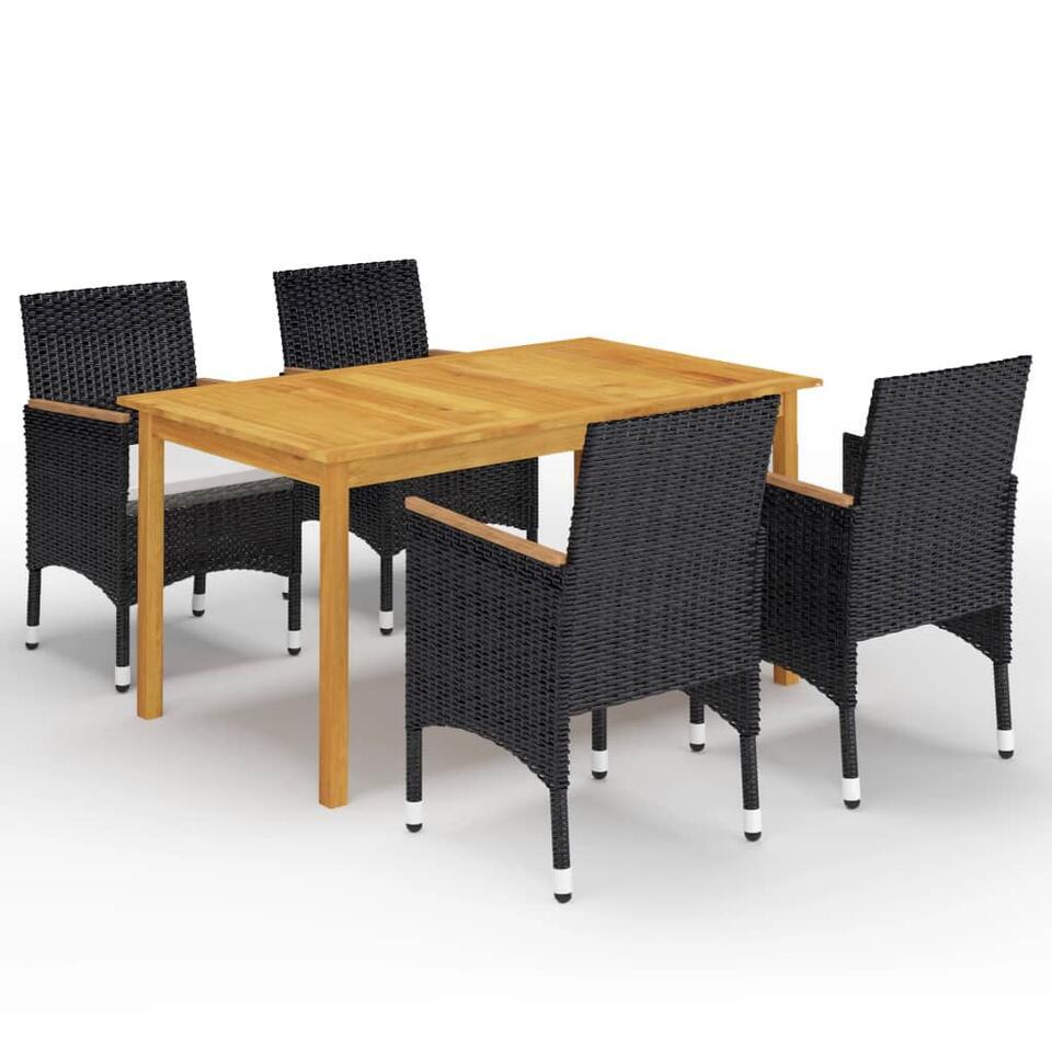 vidaXL – 5-delige Tuinset – Zwart en bruin – Poly rattan en hout – 150×90 cm