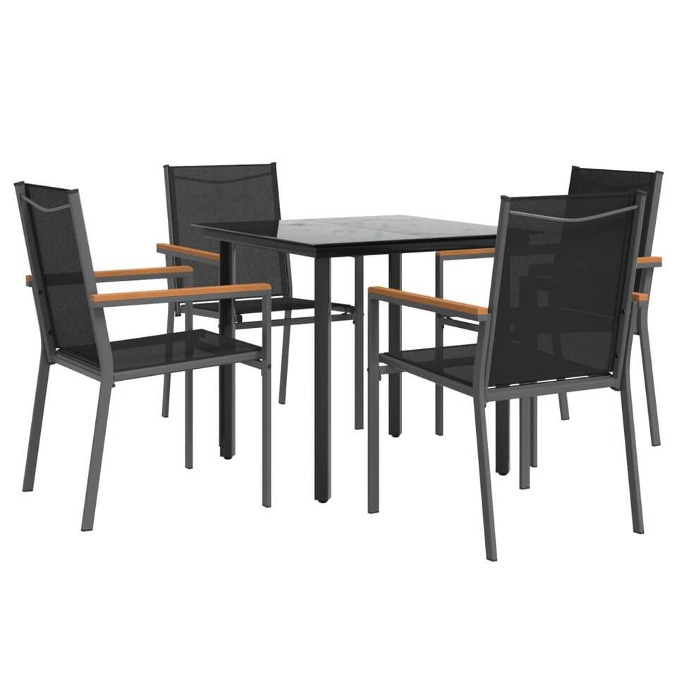 vidaXL – 5-delige Tuinset 4 fauteuils – Zwart – Textileen – 80×80 cm