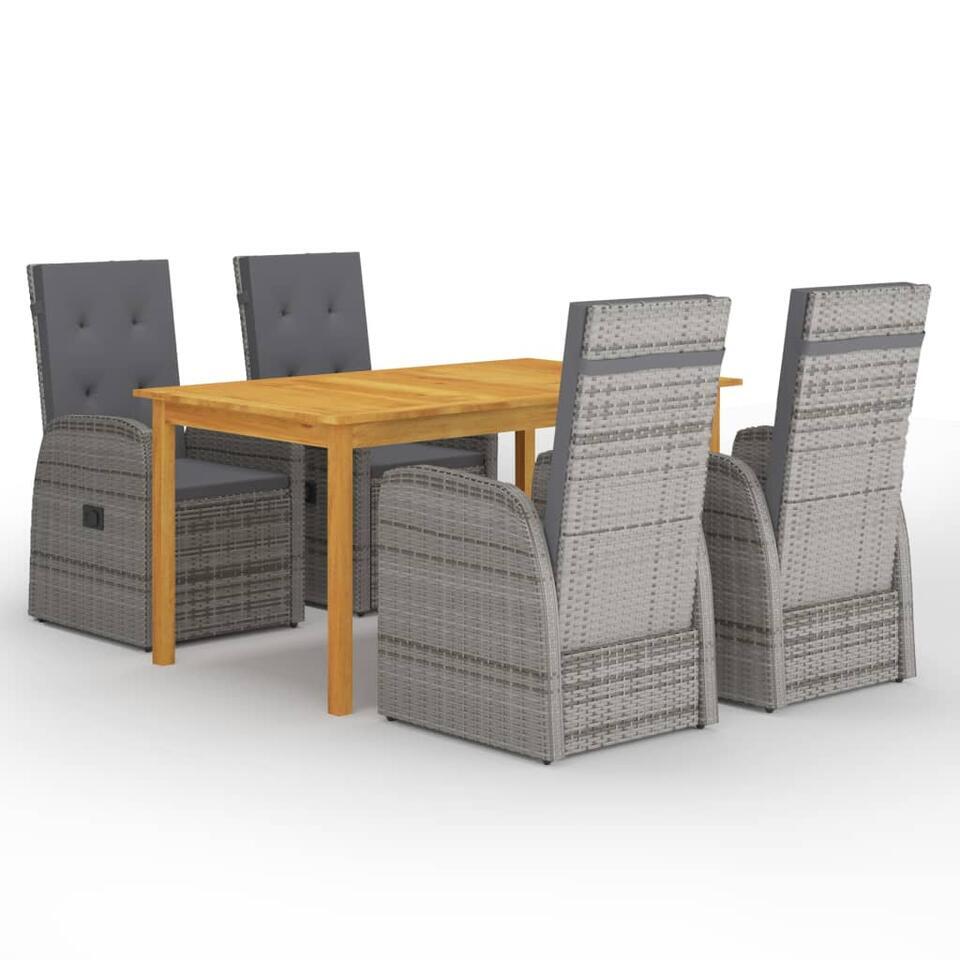 vidaXL – Grijs Tuinset – 4 verstelbaar stoelen en 150×90 cm tafel – Poly rattan