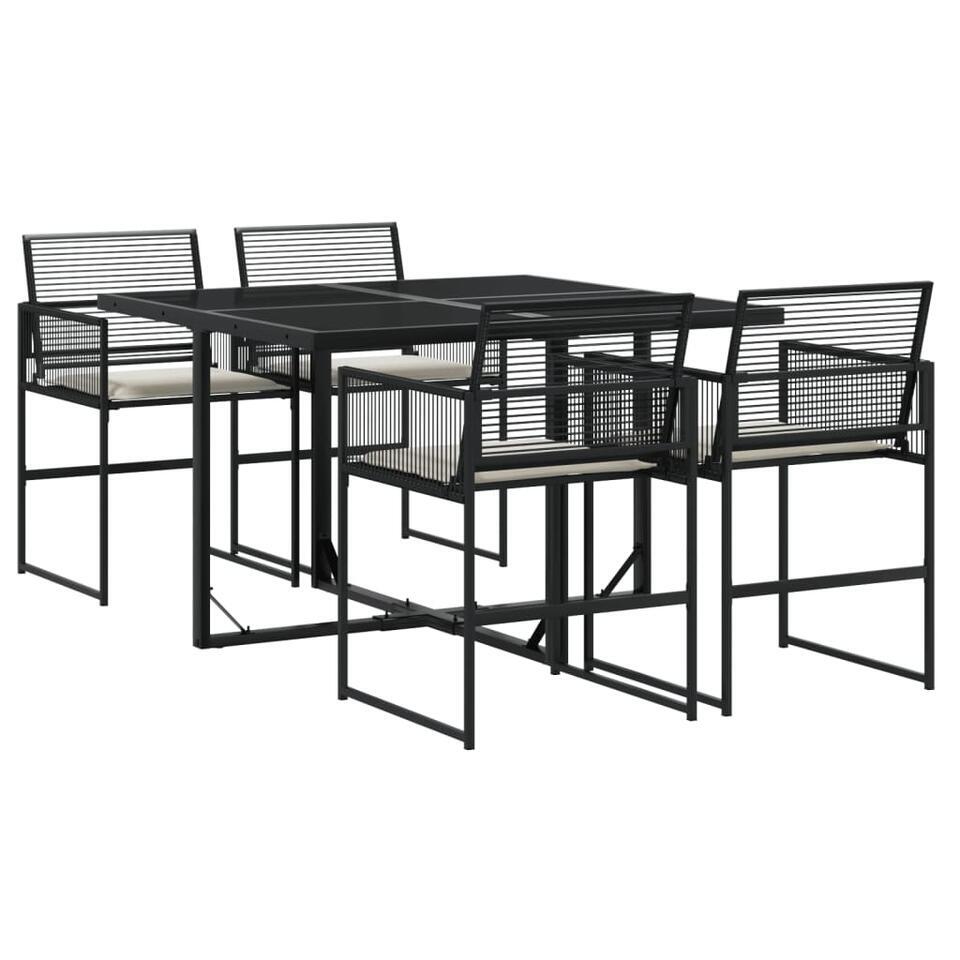 vidaXL – 5-delige Tuinset wit zitkussens – Zwart – PE rattan – 110×107 cm