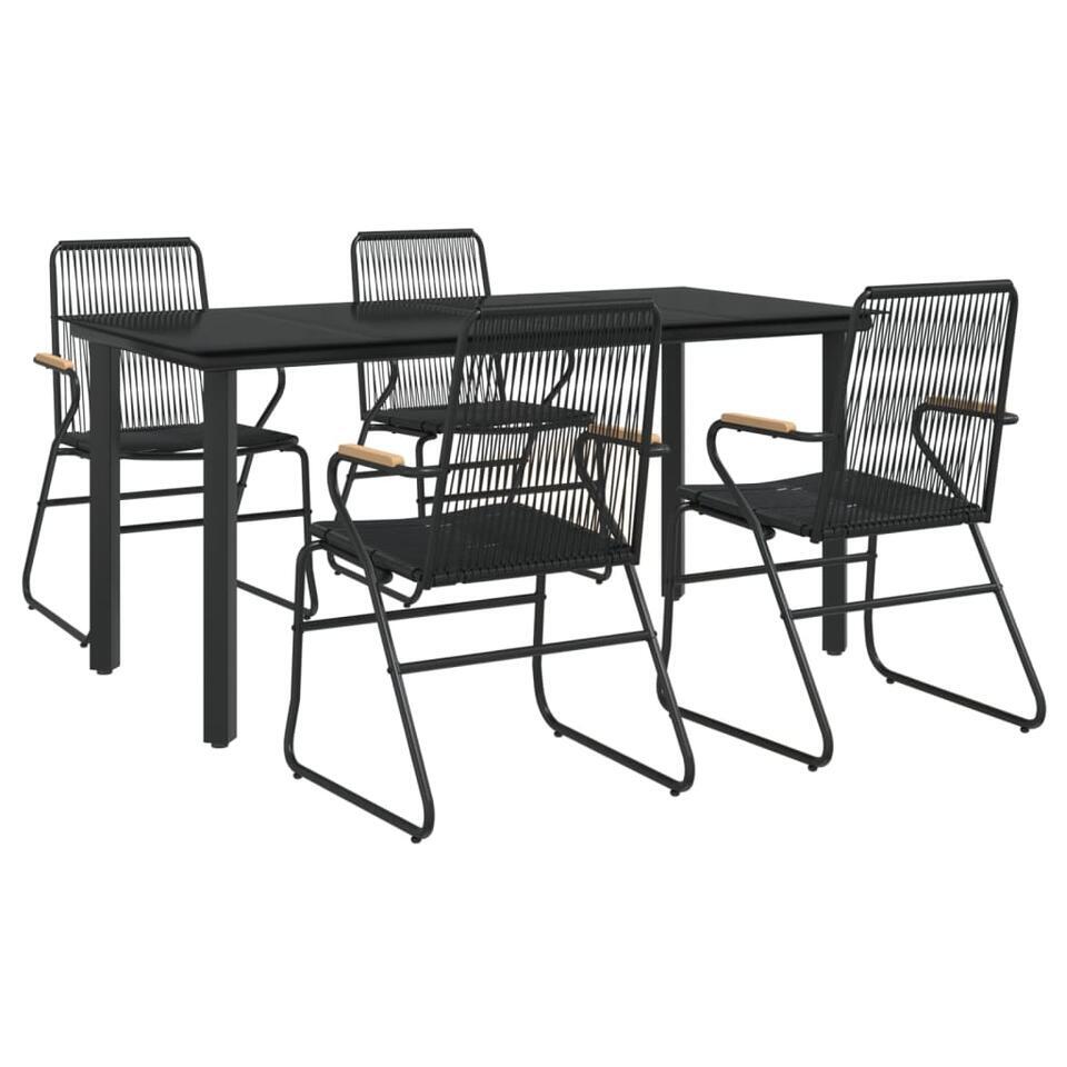 vidaXL – 5-delige Tuinset 4 PVC-rattan fauteuils – Zwart – 160×80 cm
