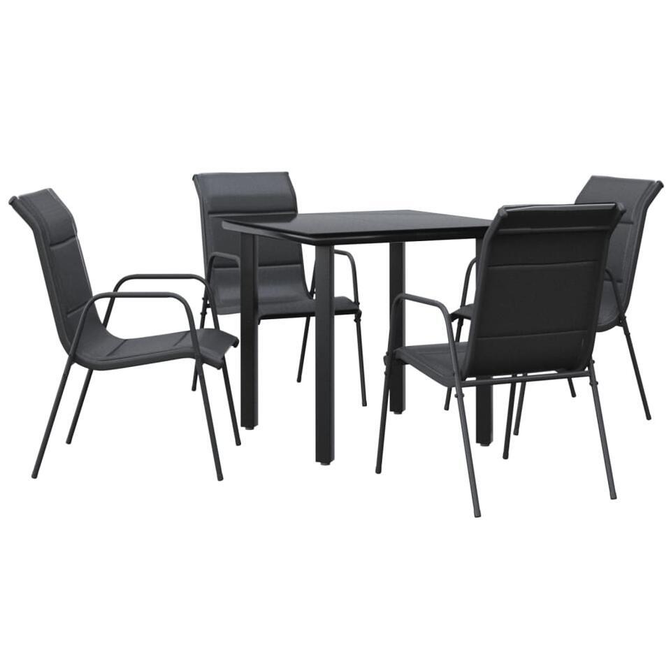 vidaXL – 5-delige Tuinset – Zwart – Textileen met voering en staal – 80×80 cm