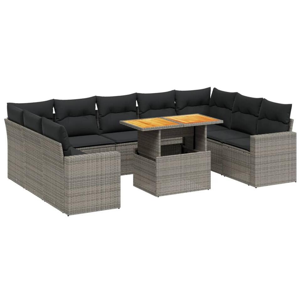 vidaXL Loungeset voor 9 met kussens en verstelbaar hout salontafel – 10 stuks