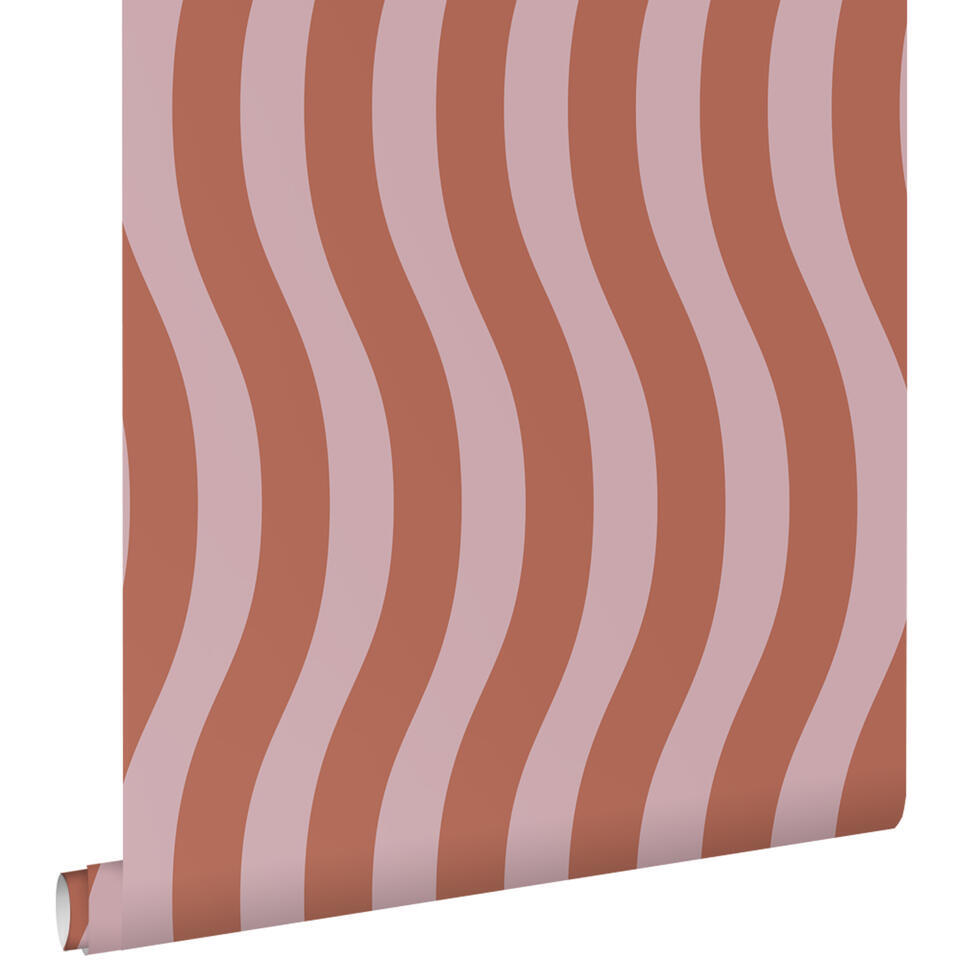 ESTAhome behang golvende strepen terracotta roze – 50 x 900 cm