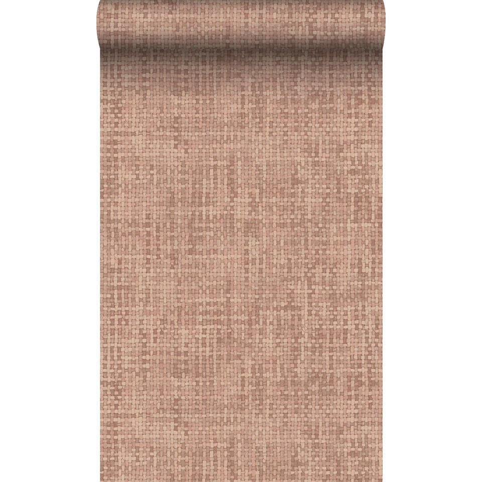 Origin Wallcoverings behang geweven linnenstructuur terracotta roze