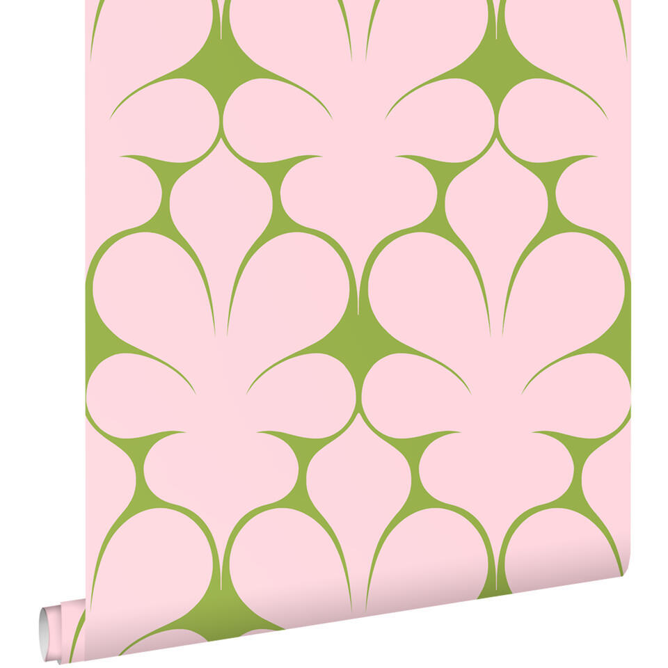 ESTAhome behang retro ornamenten roze en groen – 50 x 900 cm