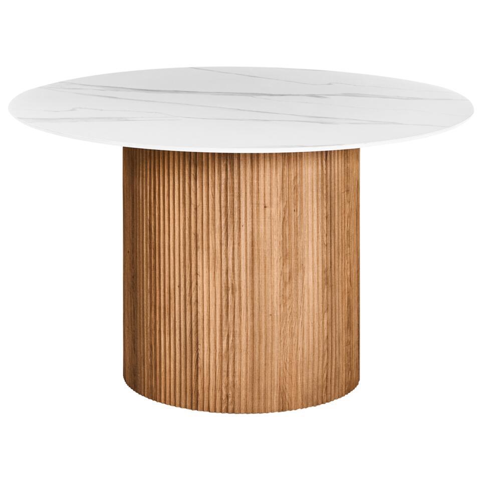 ALBINA – Ronde eettafel – Wit/Bruin – 120 cm – Hout/Steen